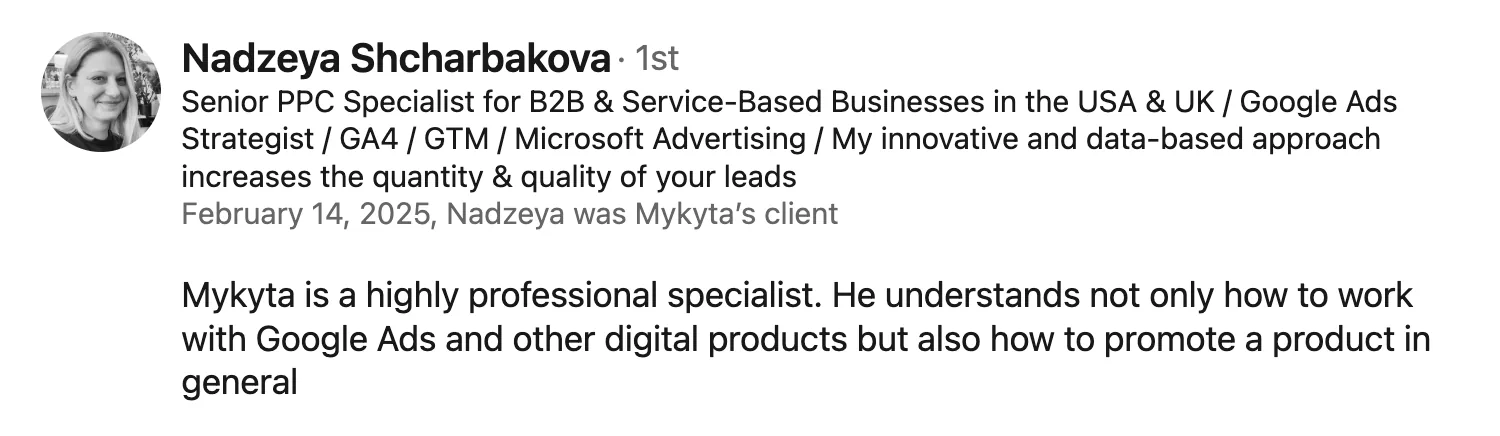 LinkedIn recommendation from Misha Stepanenko