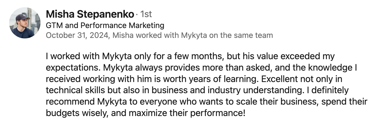 LinkedIn recommendation from Nadzeya Shcharbakova
